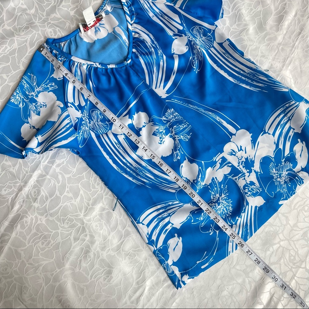 Vintage 70s Nani of Hawaii Hibiscus Waves Floral Print Angel Sleeve Hawaiian Top - Picture 9 of 11